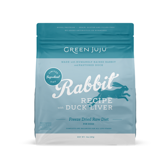 Green Juju Rabbit Recipe with Duck Liver Freeze Dried Raw Diet for Dogs