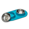 Messy Mutts Double Silicone Dog Feeder with Stainless Bowls (Large, Blue)