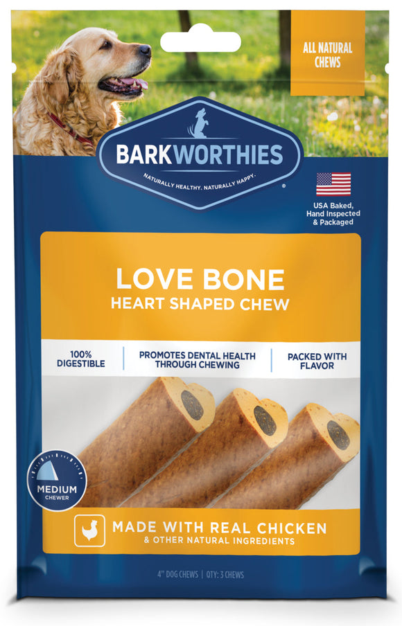 Barkworthies Heart Shaped Chew Love Bone Dog Treats (4