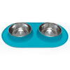 Messy Mutts Double Silicone Dog Feeder with Stainless Bowls (Large, Blue)