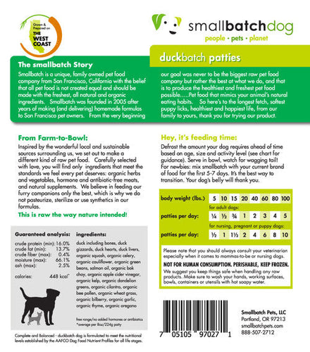 Smallbatch Duckbatch Frozen Dog Food