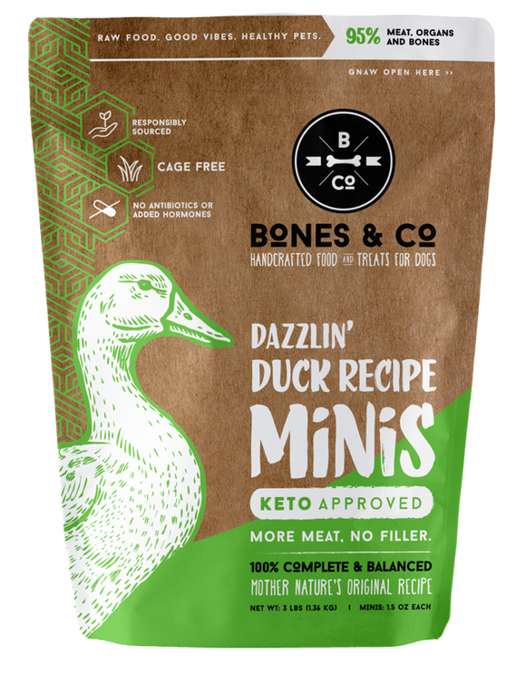 Bones & Co. Dazzlin' Duck Recipe Raw Frozen Mini Patties Dog Food