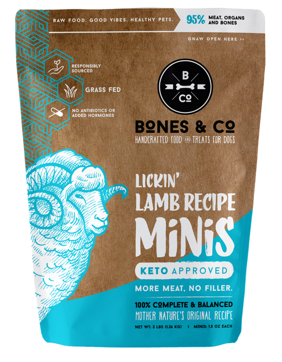 Bones & Co. Lickin' Lamb Recipe Raw Frozen Mini Patties Dog Food