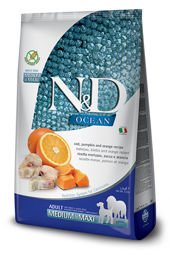 Farmina N&D Ocean Canine Cod, Pumpkin & Orange Adult Medium & Maxi Dry Dog Food