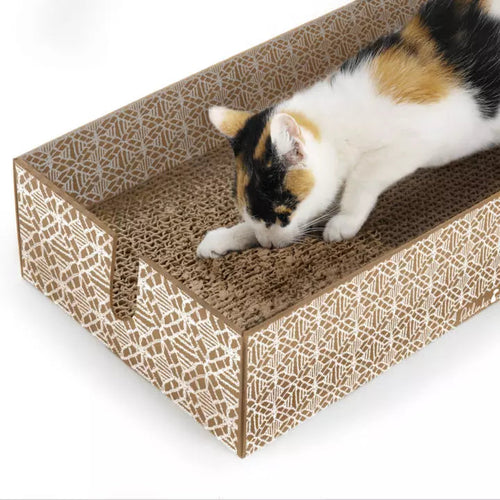Petlinks Scratcher's Choice+ Bed Box & Refills Reversible Corrugate Cat Scratch Blocks & Cat Bed with Catnip Infusion Technology, 2 count Scratch Blocks