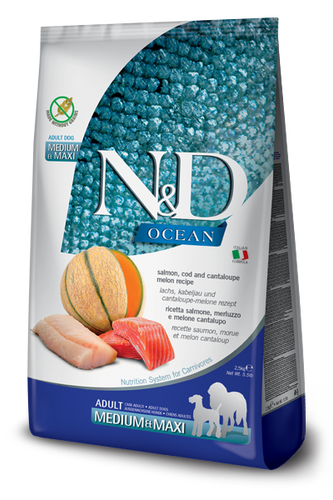 Farmina N&D Ocean Canine Salmon, Cod & Cantaloupe Melon Adult Medium & Maxi Dy Dog Food