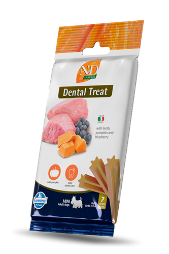 Farmina N&D Pumpkin Grain-Free Canine Dental Treat with Lamb, Pumpkin and Blueberry Mini Dog Treats