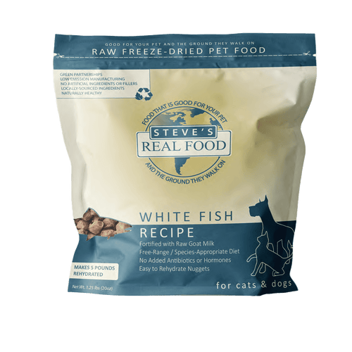 Steve's Real Food Freeze-Dried Raw Dog Food White Fish Diet for Dogs and Cats (1.25 lb / 20 oz)
