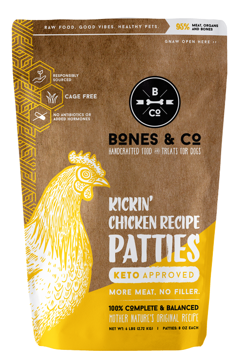 Bones & Co. Kickin' Chicken Recipe Raw Frozen Patties Dog Food (6 Lb)