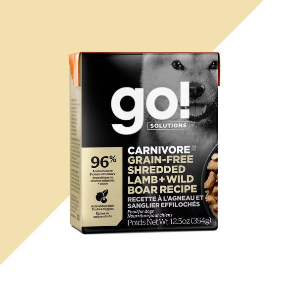 Petcurean GO! Solutions Carnivore Grain-Free Shredded Lamb + Wild Boar Recipe Wet Dog Food (12.5 Oz)