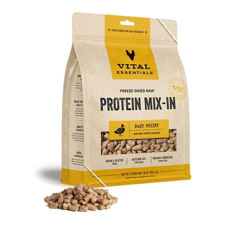 Vital Essentials Freeze Dried Raw Protein Mix-In Duck Recipe Mini Nibs Topper for Dogs