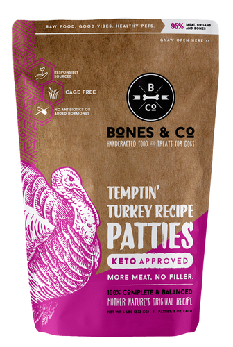 Bones & Co. Temptin' Turkey Recipe Raw Frozen Patties Dog Food (6 Lb)